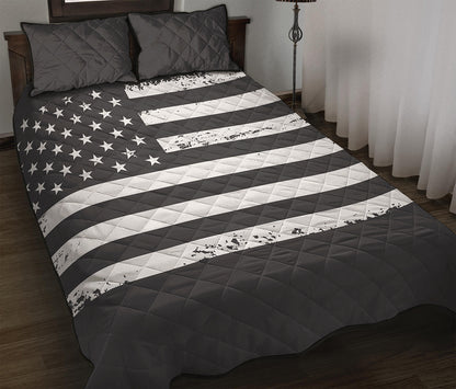 Grey And White American Flag Print Quilt Bed Set