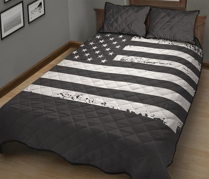 Grey And White American Flag Print Quilt Bed Set