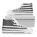 Grey And White American Flag Print White High Top Sneakers