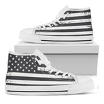 Grey And White American Flag Print White High Top Shoes
