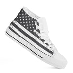 Grey And White American Flag Print White High Top Shoes