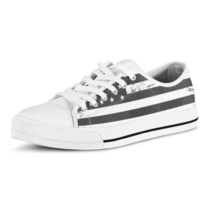 Grey And White American Flag Print White Low Top Shoes