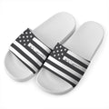 Grey And White American Flag Print White Slide Sandals