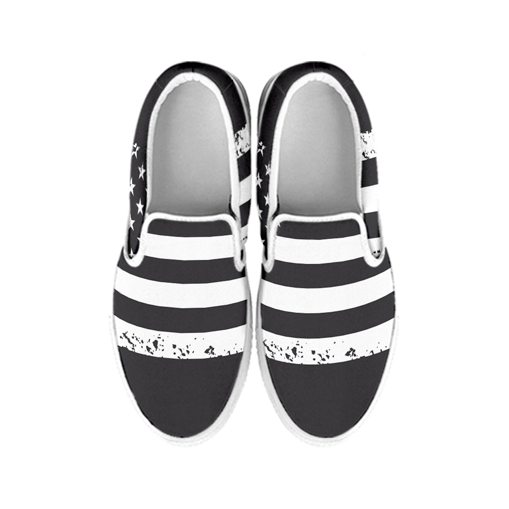 Grey And White American Flag Print White Slip On Shoes