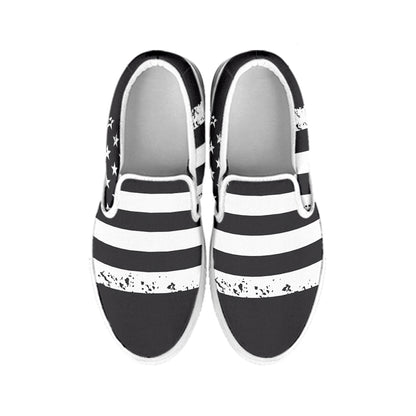 Grey And White American Flag Print White Slip On Shoes