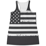 Grey And White American Flag Print Women's Racerback Tank Top