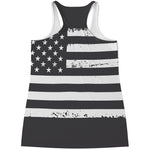 Grey And White American Flag Print Women's Racerback Tank Top