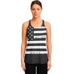 Grey And White American Flag Print Women's Racerback Tank Top