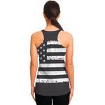 Grey And White American Flag Print Women's Racerback Tank Top