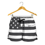 Grey And White American Flag Print Women's Shorts