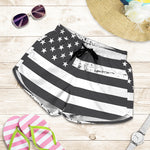 Grey And White American Flag Print Women's Shorts