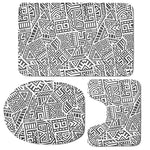 Grey And White Aztec Pattern Print 3 Piece Bath Mat Set