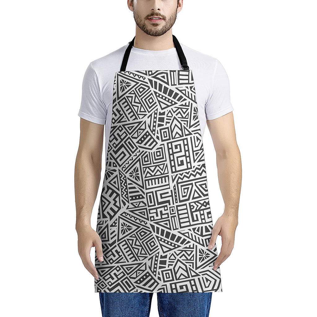 Grey And White Aztec Pattern Print Apron