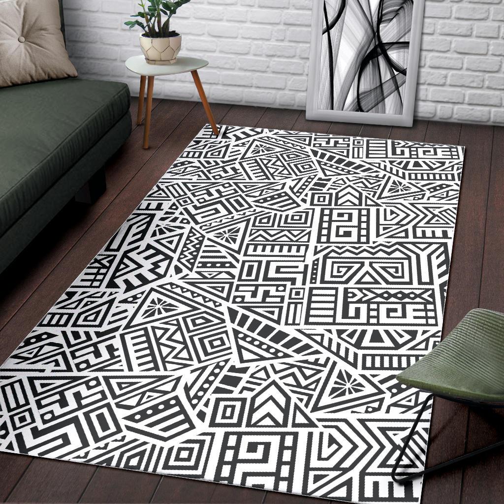 Grey And White Aztec Pattern Print Area Rug GearFrost