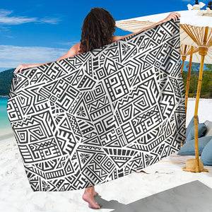 Grey And White Aztec Pattern Print Beach Sarong Wrap