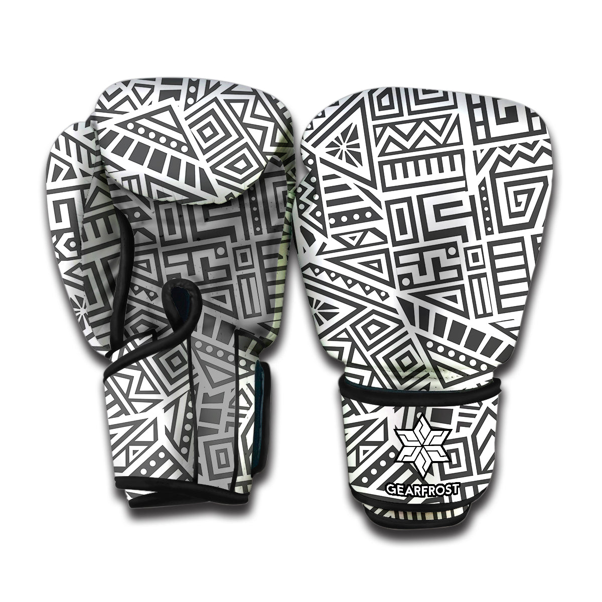 Grey And White Aztec Pattern Print Boxing Gloves