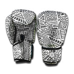 Grey And White Aztec Pattern Print Boxing Gloves