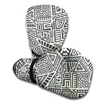 Grey And White Aztec Pattern Print Boxing Gloves