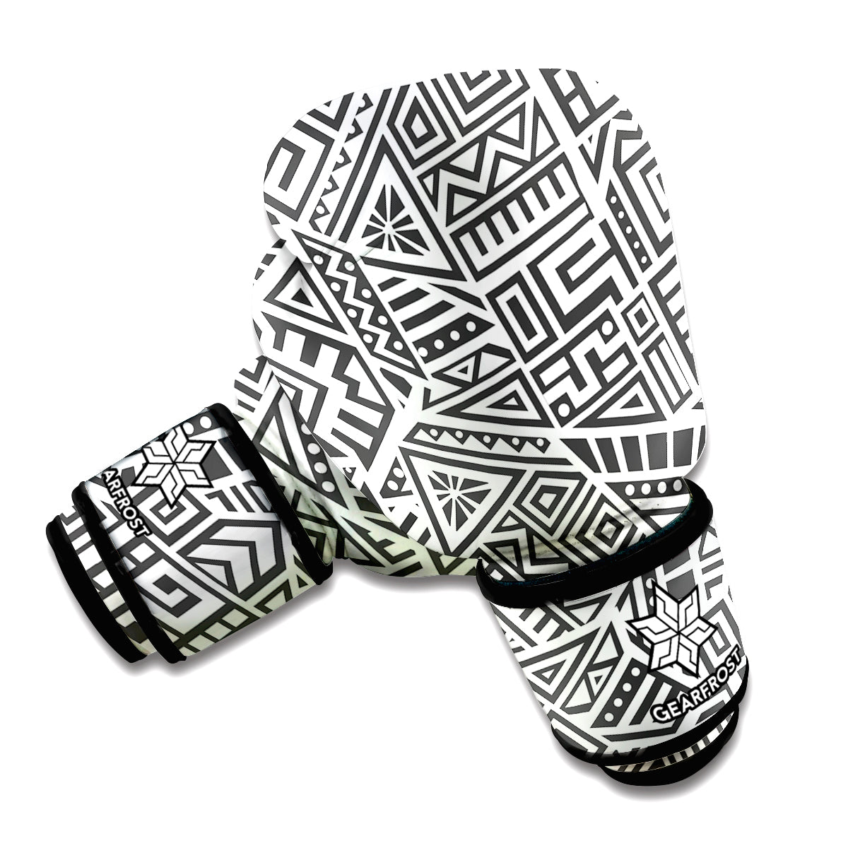 Grey And White Aztec Pattern Print Boxing Gloves