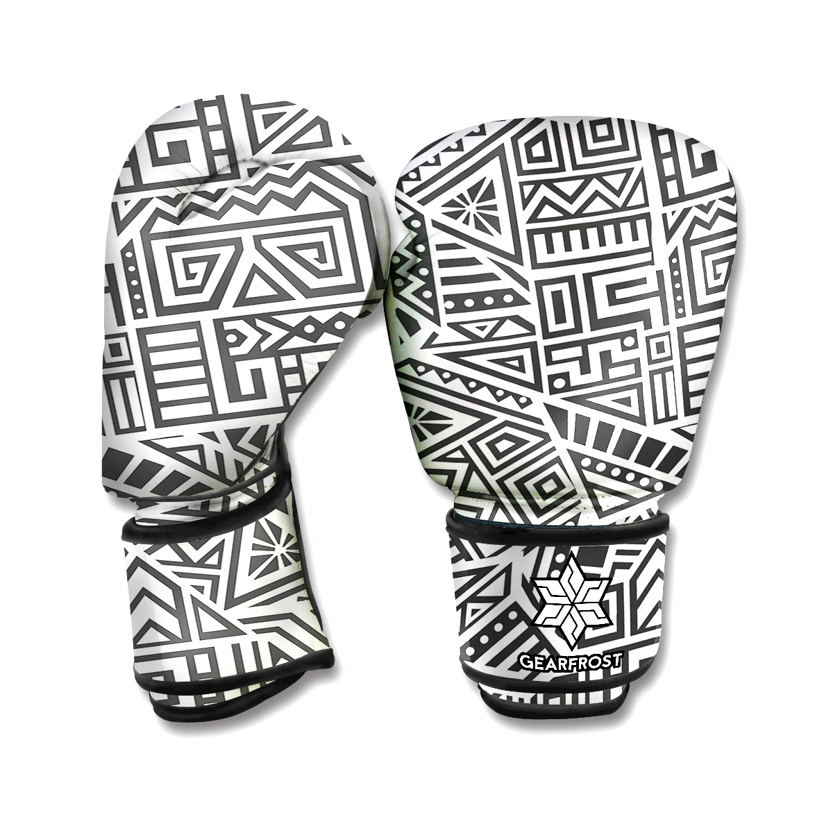 Grey And White Aztec Pattern Print Boxing Gloves