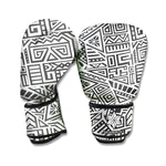 Grey And White Aztec Pattern Print Boxing Gloves