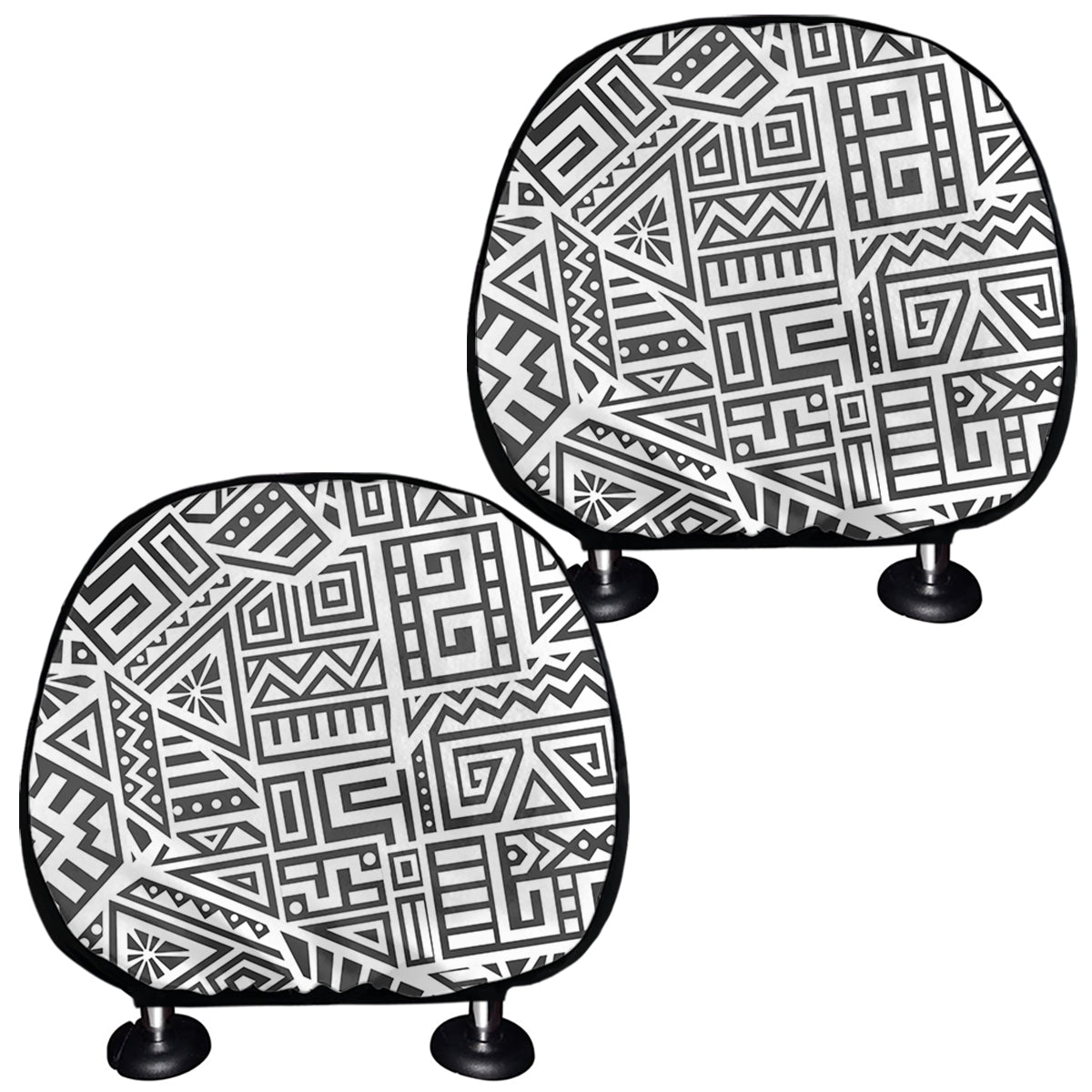 Grey And White Aztec Pattern Print Car Headrest Covers