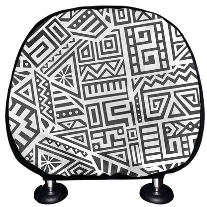 Grey And White Aztec Pattern Print Car Headrest Covers