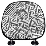 Grey And White Aztec Pattern Print Car Headrest Covers