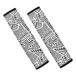 Grey And White Aztec Pattern Print Car Seat Belt Covers