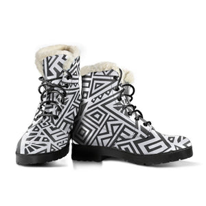 Grey And White Aztec Pattern Print Comfy Boots GearFrost