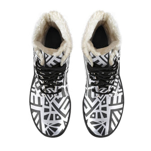 Grey And White Aztec Pattern Print Comfy Boots GearFrost