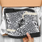 Grey And White Aztec Pattern Print Comfy Boots GearFrost