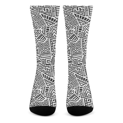 Grey And White Aztec Pattern Print Crew Socks