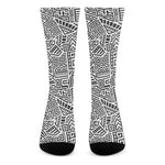 Grey And White Aztec Pattern Print Crew Socks