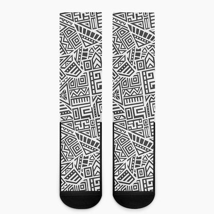 Grey And White Aztec Pattern Print Crew Socks