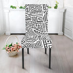Grey And White Aztec Pattern Print Dining Chair Slipcover