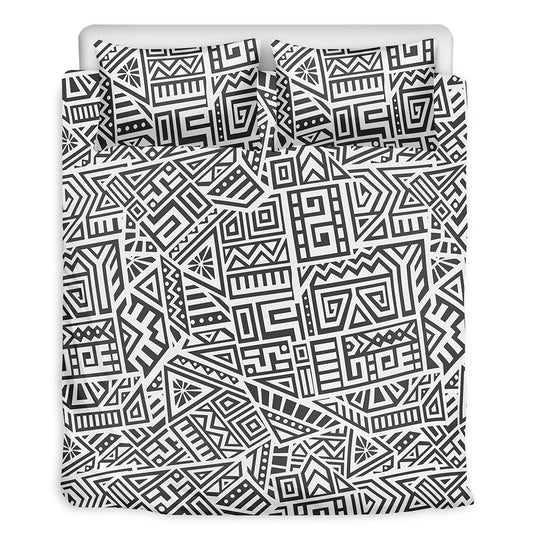 Grey And White Aztec Pattern Print Duvet Cover Bedding Set