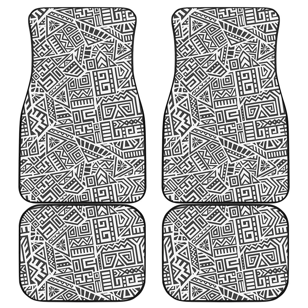 Grey And White Aztec Pattern Print Front and Back Car Floor Mats