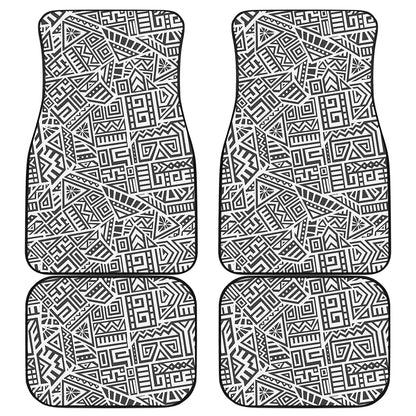 Grey And White Aztec Pattern Print Front and Back Car Floor Mats