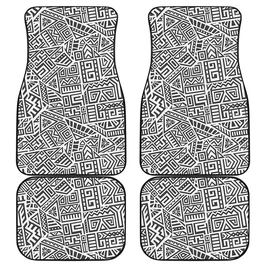 Grey And White Aztec Pattern Print Front and Back Car Floor Mats