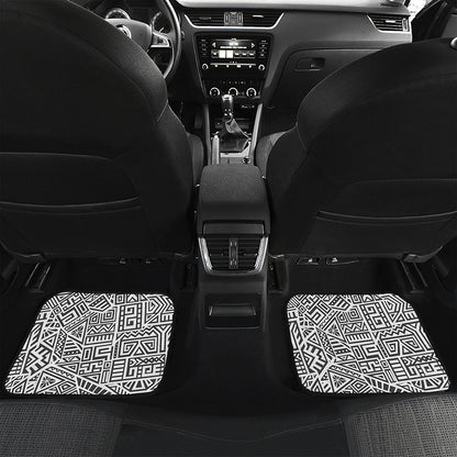 Grey And White Aztec Pattern Print Front and Back Car Floor Mats