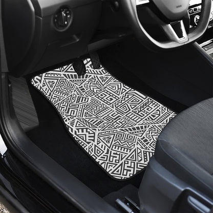 Grey And White Aztec Pattern Print Front and Back Car Floor Mats