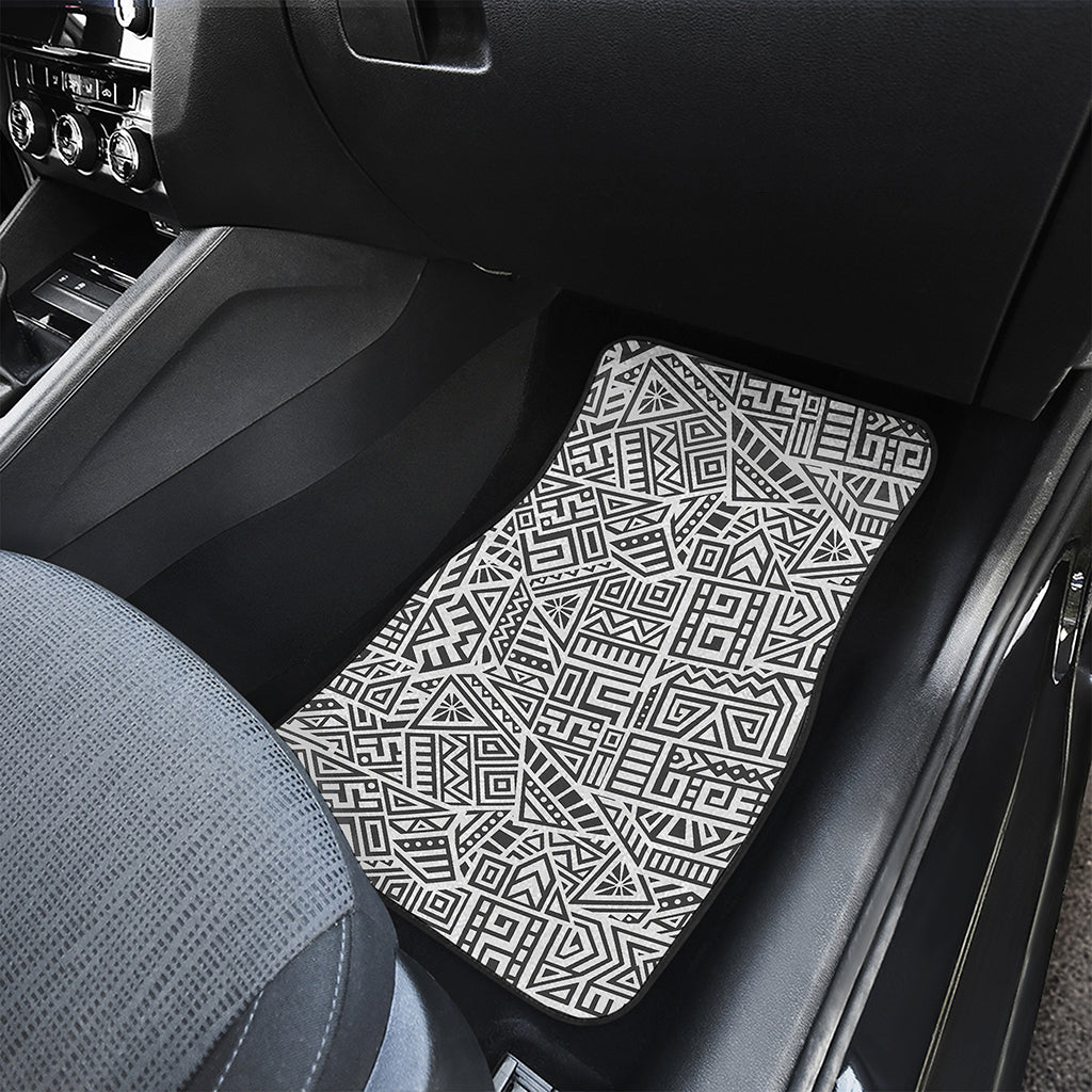 Grey And White Aztec Pattern Print Front and Back Car Floor Mats