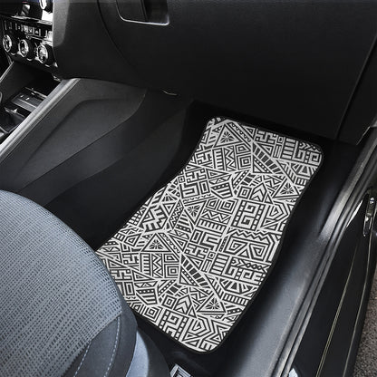 Grey And White Aztec Pattern Print Front and Back Car Floor Mats