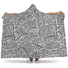 Grey And White Aztec Pattern Print Hooded Blanket