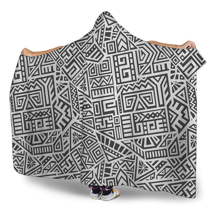 Grey And White Aztec Pattern Print Hooded Blanket
