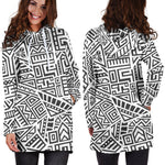 Grey And White Aztec Pattern Print Hoodie Dress GearFrost