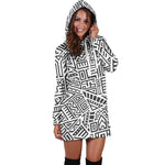 Grey And White Aztec Pattern Print Hoodie Dress GearFrost