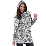 Grey And White Aztec Pattern Print Hoodie Dress GearFrost