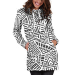 Grey And White Aztec Pattern Print Hoodie Dress GearFrost